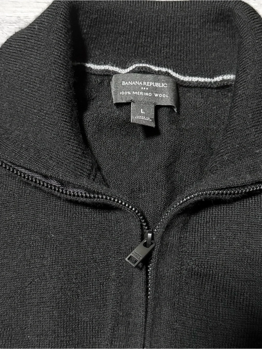 Banana Republic Men's Black 1/4 Zip Sweater Large 100% Merino Wool Pullover